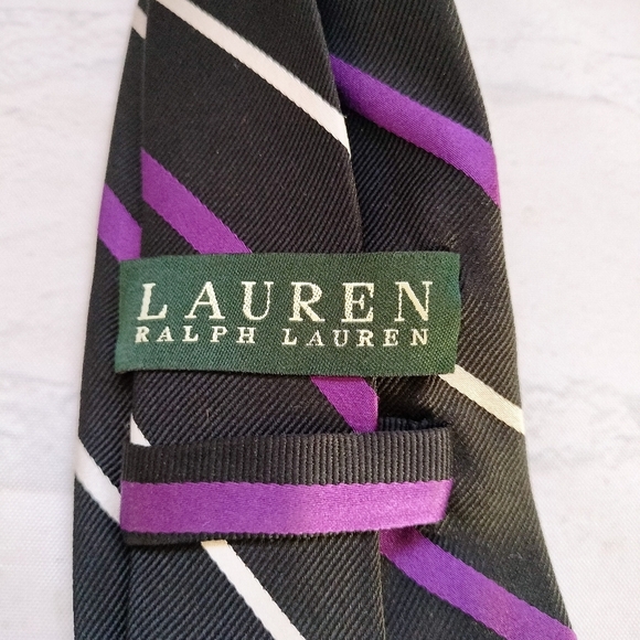 Lauren Ralph Lauren Silk Repp Tie Striped Multicolor Purple/Black/White Silk - Picture 4 of 10